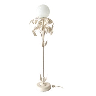 Italian Enamel White Leaf Tole Floor Lamp by Sergio Terzani, 1970s For Sale
