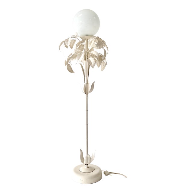 Italian Enamel White Leaf Tole Floor Lamp by Sergio Terzani, 1970s For Sale