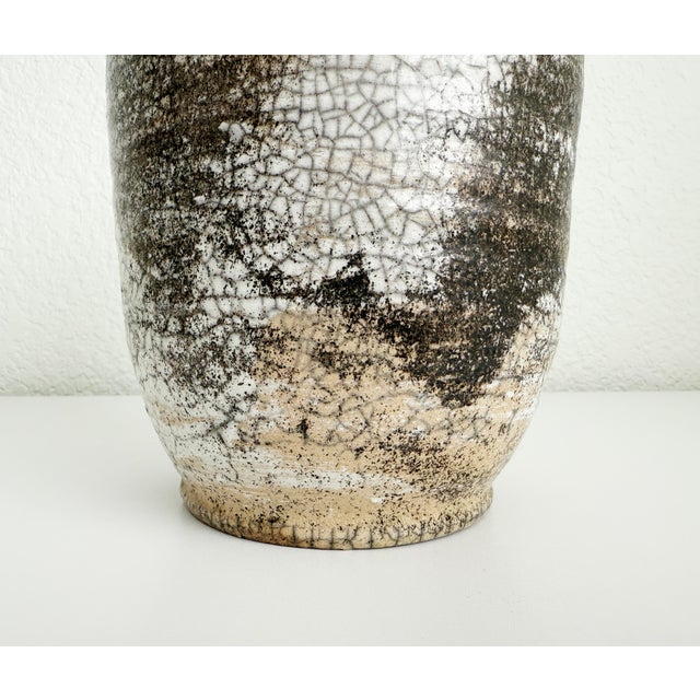 Ceramic 1970 Artist Signed Raku Crackle Glaze Vase With Green Drip Glaze For Sale - Image 7 of 10
