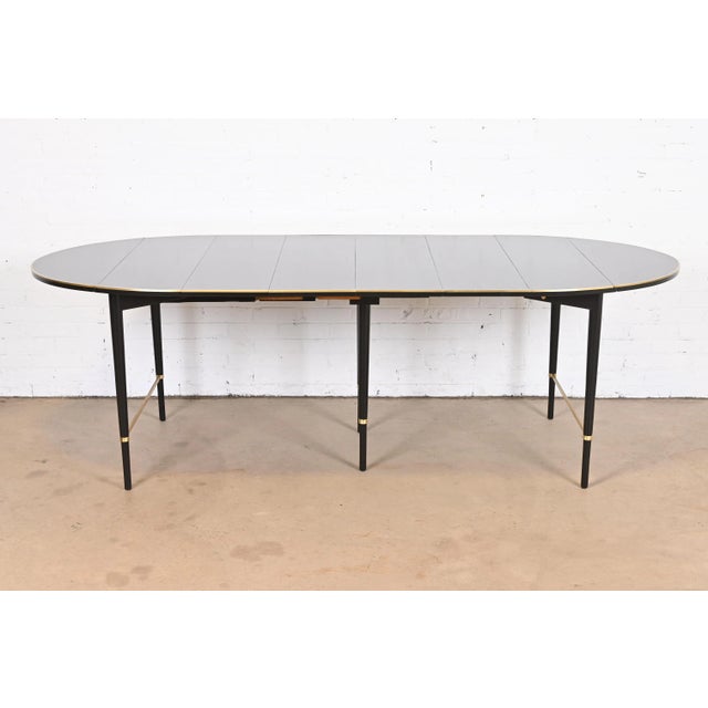 Mid-Century Modern Paul McCobb Connoisseur Collection Black Lacquered Mahogany and Brass Extension Dining Table, Newly Refinished For Sale - Image 3 of 12