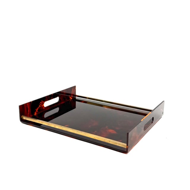 Brass and tortoiseshell lucite tray / vide poche Italy 1970s brass, lucite H 7 cm x 40 × 32 cm Conditions: excellent, no...