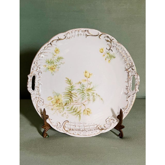 Early 20th Century Yellow Floral Gold Trimmed Serving Plate For Sale - Image 4 of 5