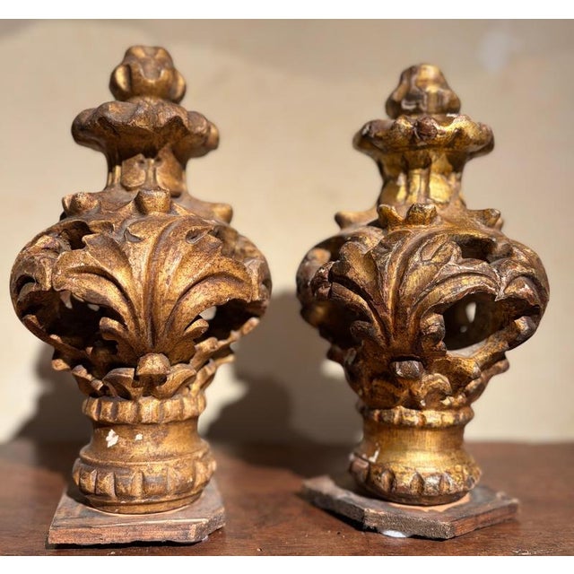 18th Century Louis XV Architectural Carved and Gilded Wood Finials, Set of 2 For Sale - Image 10 of 14