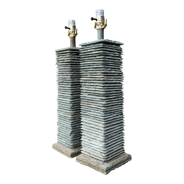 Vintage Stacked Stone Table Lamps - Pair For Sale