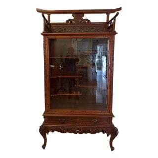 Antique Japanese Red Lacquer Hardwood Display Cabinet, 1860 For Sale