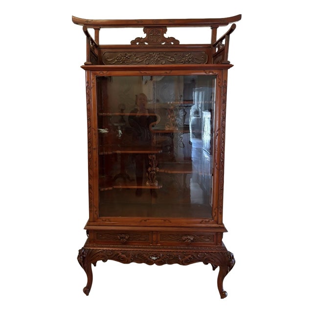 Antique Japanese Red Lacquer Hardwood Display Cabinet, 1860 For Sale