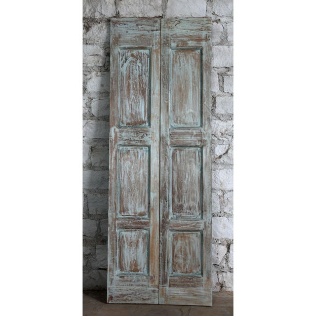Antique Carved Floral Barn Door – Rustic Blue Statement Pantry Doors 80x28 For Sale - Image 4 of 5