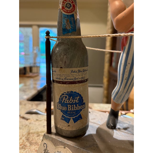 Pop Art Vintage Plasto Mfg. Chicago Pabst Blue Ribbon Boxer Back Bar Display With Pat Cavalla Sign For Sale - Image 3 of 10