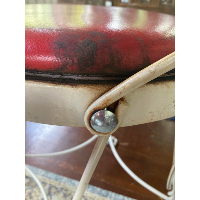 Cream 4 Mid-Century "Sweetheart" Ice Cream Parlor Chairs, Original Red Vinyl Seats, Made by L&b Factory, Hudson Ny For Sale - Image 8 of 8