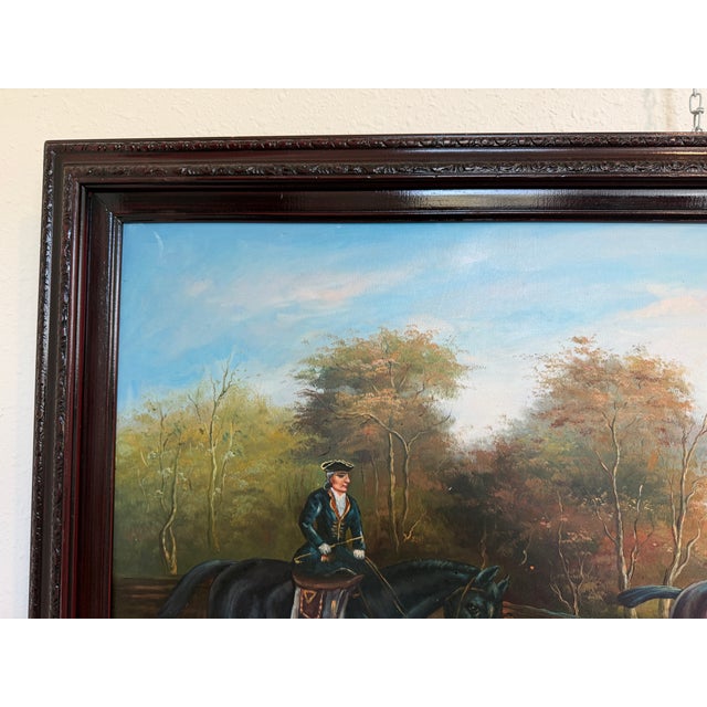 English Large Vintage Oil Painting English Fox Hunt Horses Hounds Hunting Scene Art For Sale - Image 3 of 8