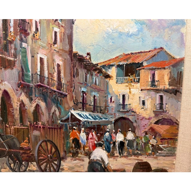 Realism Quality Vintage Original Miralles Oil on Canvas Figural Cityscape Painting Horse For Sale - Image 3 of 13