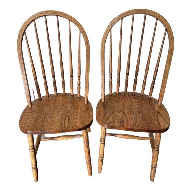 Pair of Mid-Century h.w. Hull & Sons Solid Oak Windsor Dining Chairs For Sale