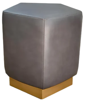 Ermes Pentagon Pouf Mouse in Grey Mousse Leather and Brass Plinth by Casa Botelho