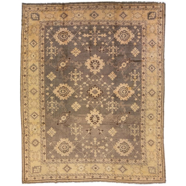Textile 2020s Turkish 1900s Oushak Gray Wool Rug Handmade With Allover Floral Motif For Sale - Image 7 of 7