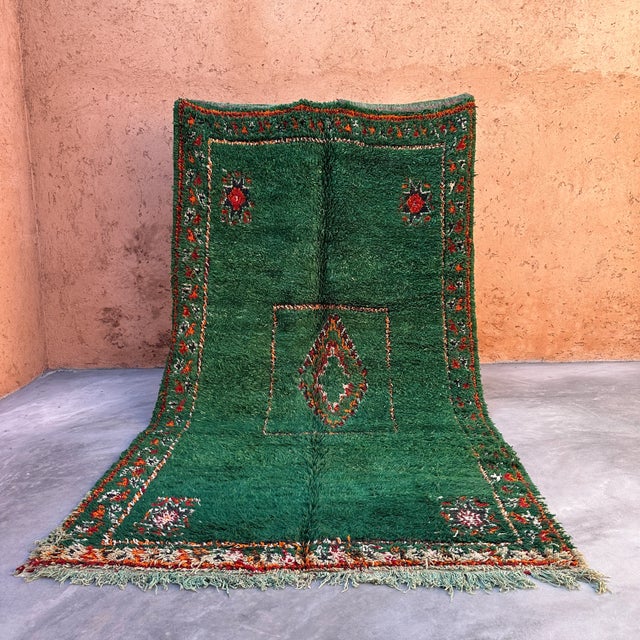 Green Green Moroccan Area Rug - 6'9" X 12'2" Ft For Sale - Image 8 of 9