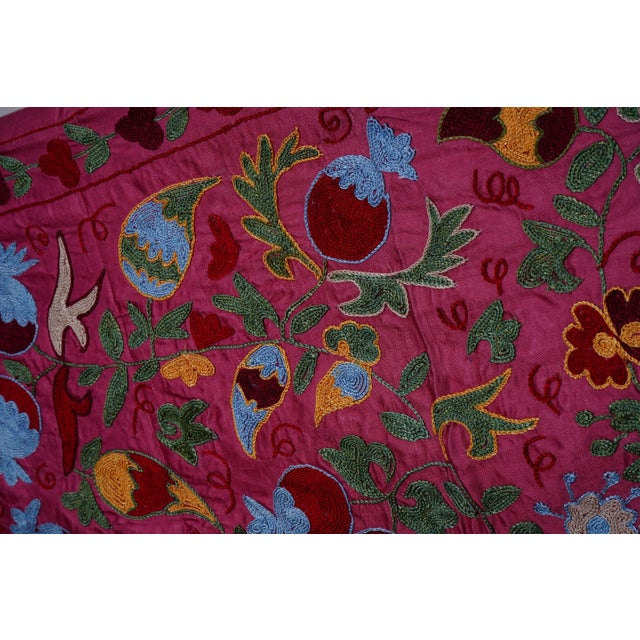 Textile Pink Uzbek Suzani Wall Hanging – Pomegranate Tree & Animal Motif Embroidery 3'5'' X 6' For Sale - Image 7 of 9