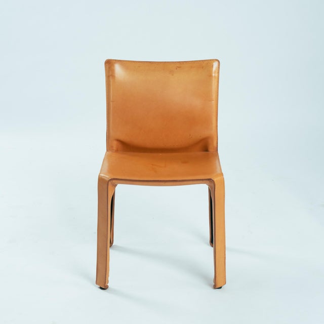 1990s Model 412 CAB Dining Chairs in Cognac Leather by Mario Bellini for Cassina, 1990s, Set of 6 For Sale - Image 5 of 18