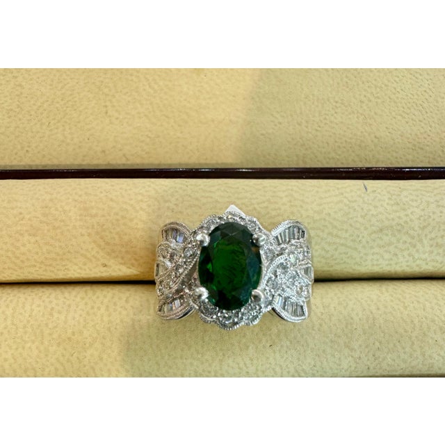 Vintage 3 Carat Oval Tsavorite & 2.2 Carat Diamond Ring , Platinum 16.4Gm Estate For Sale - Image 14 of 18