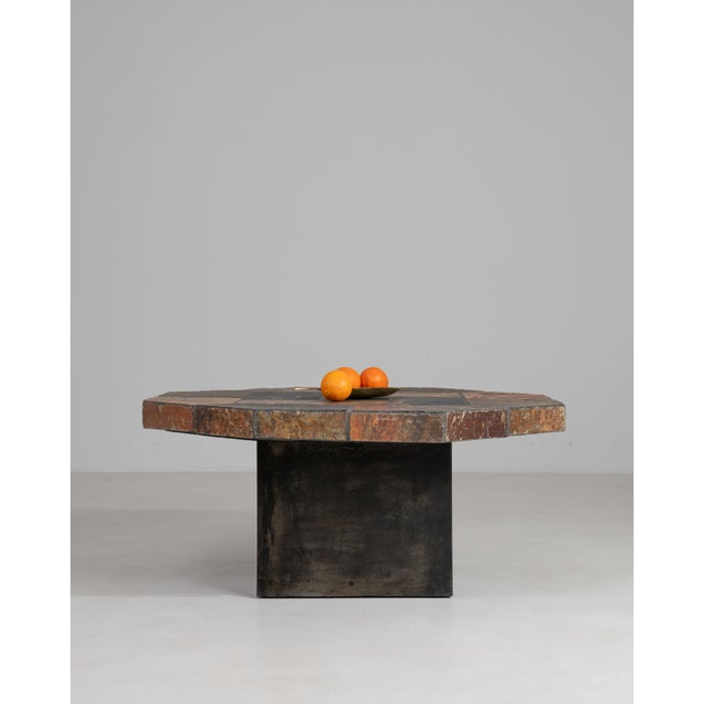 Octagonal Brutalist Slate Stone Table With Iron Base For Sale - Image 11 of 11