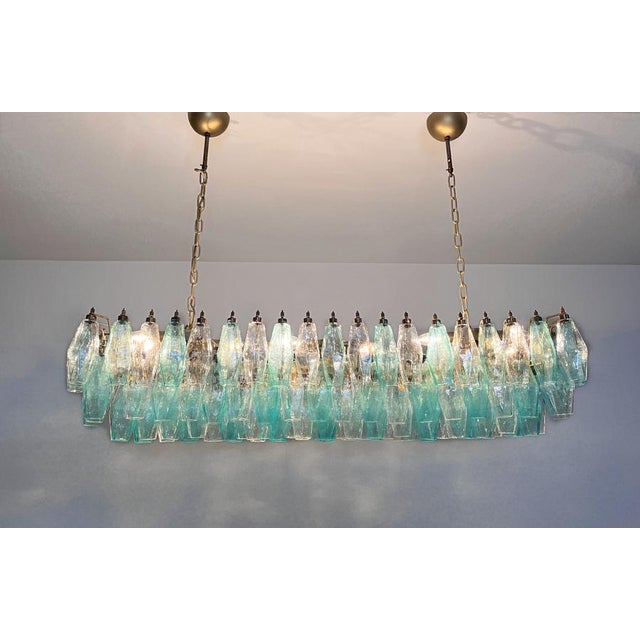 Turquoise and Clear Murano Glass Poliedri Chandelier by Carlo Scarpa For Sale - Image 13 of 18