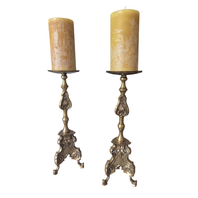Antique Belle Epoque Bronze Altar Candle Holders-a Pair For Sale - Image 14 of 17