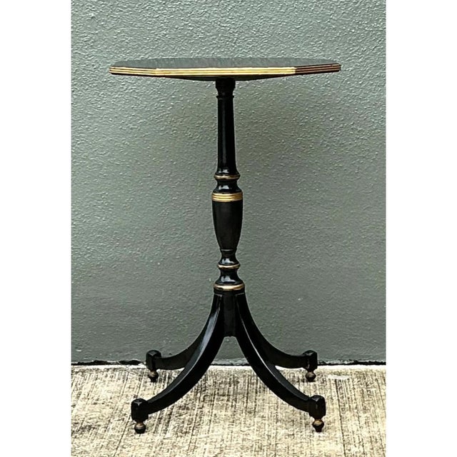 Vintage Black and Gold Trim Pedestal Table For Sale - Image 9 of 12