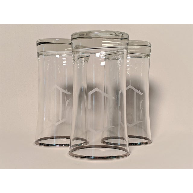 Transparent Platinum Monogram Glass Set of 8 - Initial C For Sale - Image 8 of 11