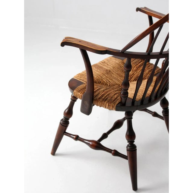 Antique Windsor Arm Chair With Rush Seat For Sale - Image 10 of 12