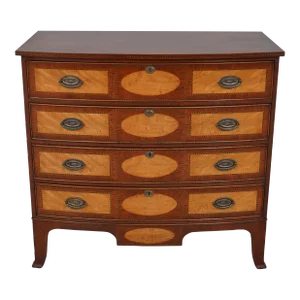 English Inlaid 4 Drawer Bow Front Mahogany Chest