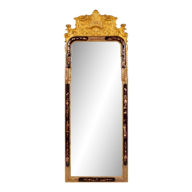 Md-Century Italian English Georgian Style Trumeau Giltwood Chinoiserie Mirror For Sale