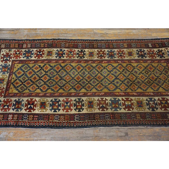 Persian 1890s Yellow Diamond Antique Caucasian Talish Carpet 3'4" X 7'6" Knotted Wool Rug For Sale - Image 3 of 12
