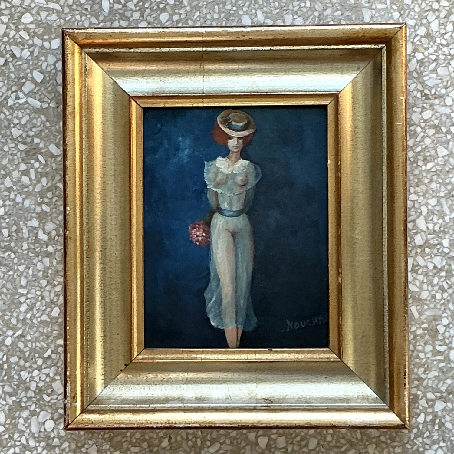 Vintage Boho Original Figurative Oil on Canvas - Detail view