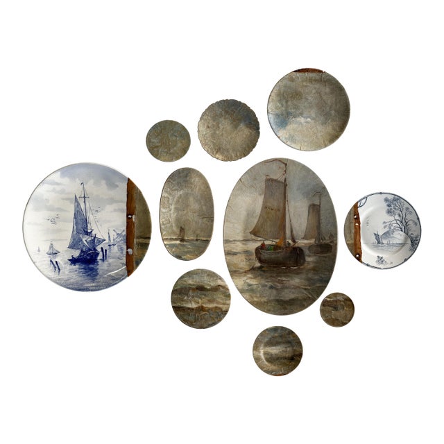"Markermeer" Original Wall Art Composition of Decorative Plates Painting Installation - Set of 10 For Sale