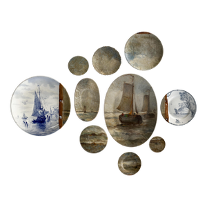 "Markermeer" Original Wall Art Composition of Decorative Plates Painting Installation - Set of 10