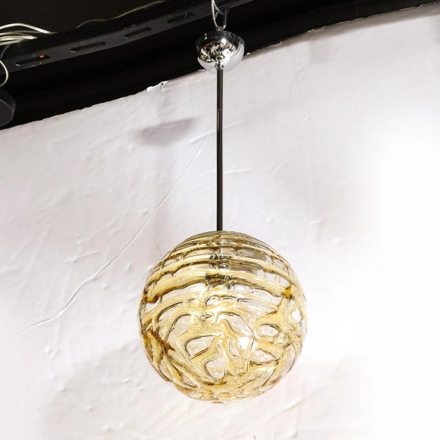 Mid-Century Modernist Smoked Amber Molten Banded Murano Glass Pendant Chandelier For Sale - Image 4 of 12