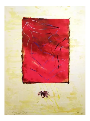 1980s "(Red) Ciphers" Abstract Mixed-Media Collage by Scott Sandell Chine Colle