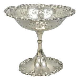 Early 20th Century Victorian Silver Plated Grapevine Repousse Pedestal Candy Nut Dish by Barbour