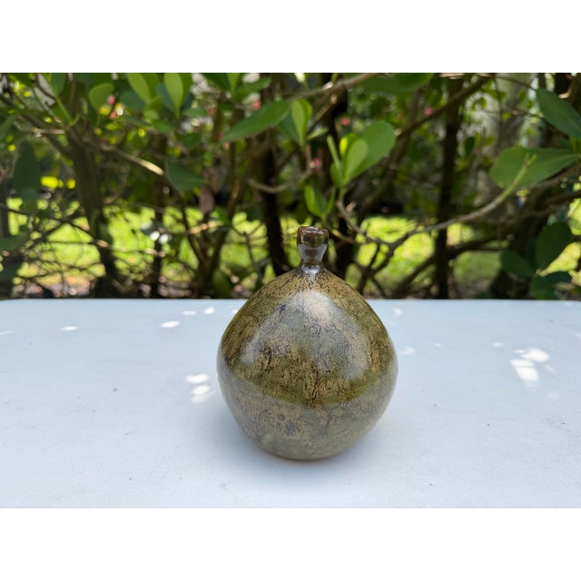 Late 20th Century Vintage 5” Organic Studio Pottery Bottle Vase With Earth-Tone Glaze For Sale - Image 5 of 9