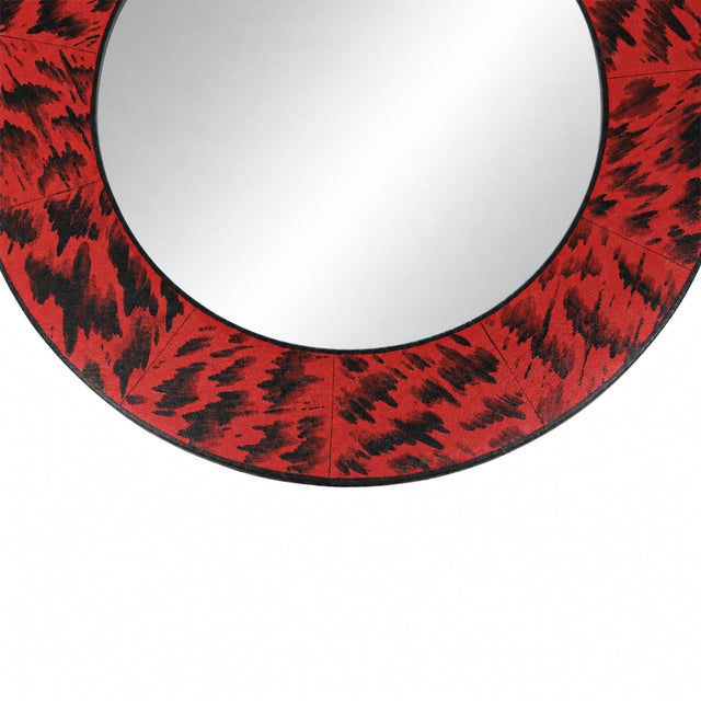 Wood Vintage Circular Red Hand Painted Tortoiseshell Mirror Frame For Sale - Image 7 of 9