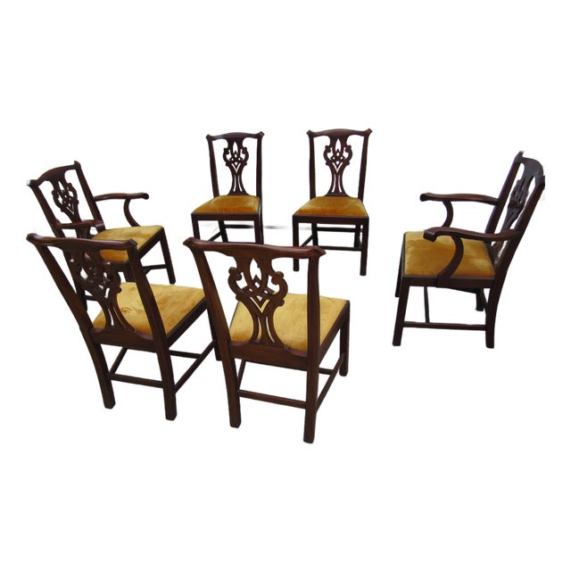 1980s Henkel Harris Mahogany Dining Room Chairs Chippendale For Sale