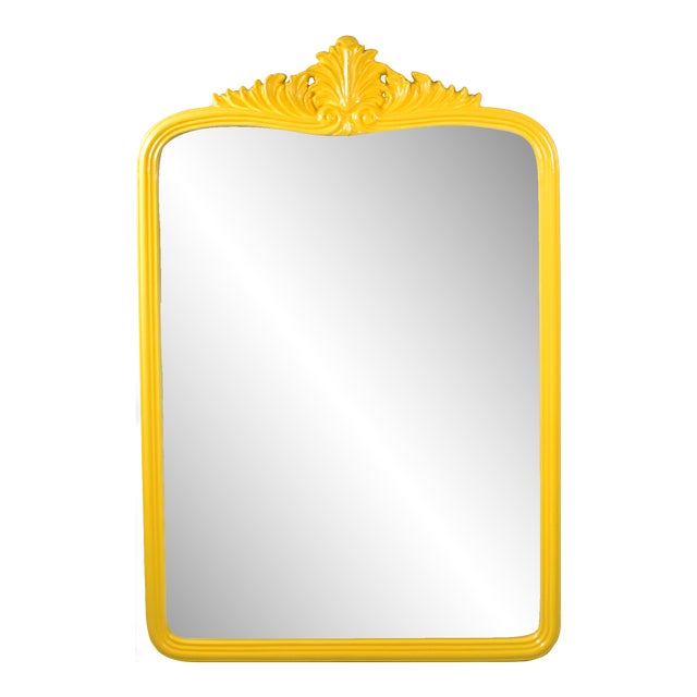 Vintage 1970s French Rococo Yellow Mirror For Sale