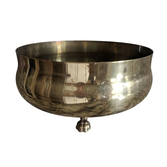 Vintage Brass Round Planter with 3 Claw Foot Feet