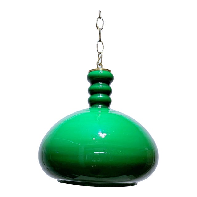 Vintage French Green Glass Pendant Light For Sale