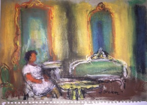 Jacques (Jakub) Zucker, Pastel Painting Woman in Interior Polish Ecole D'Paris, WPA, Bezalel Artist