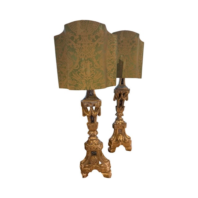 Vintage Italian Fortuny Fabric Half Drum Lamp Shades - A Pair For Sale - Image 4 of 5