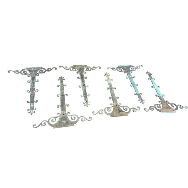 6 Vintage Ornate Wrought Metal Door Strap Hinge Covers Architectural Salvage In good original condition showing some...