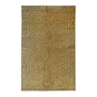 6x9 Gold Distressed Allover Hand-Knotted Wool Rug For Sale