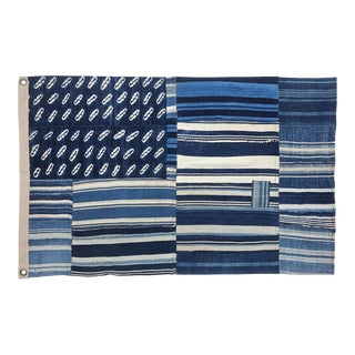 Vintage Indigo Mudcloth Flag, Shibori Denim Patchwork, Blue For Sale