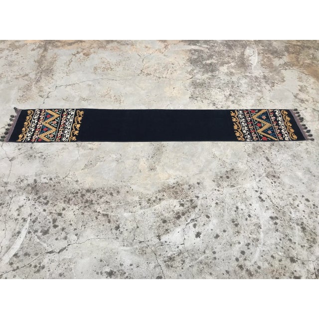 1970s Velvet Suzani Bohemian Floral Design Table Runner - 8'1" x 1'2" For Sale - Image 5 of 8