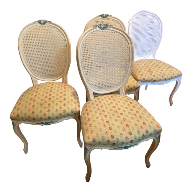 Antique Louis XVI Style Hand Carved Cane Back Dining Chairs - a Set of 4 For Sale